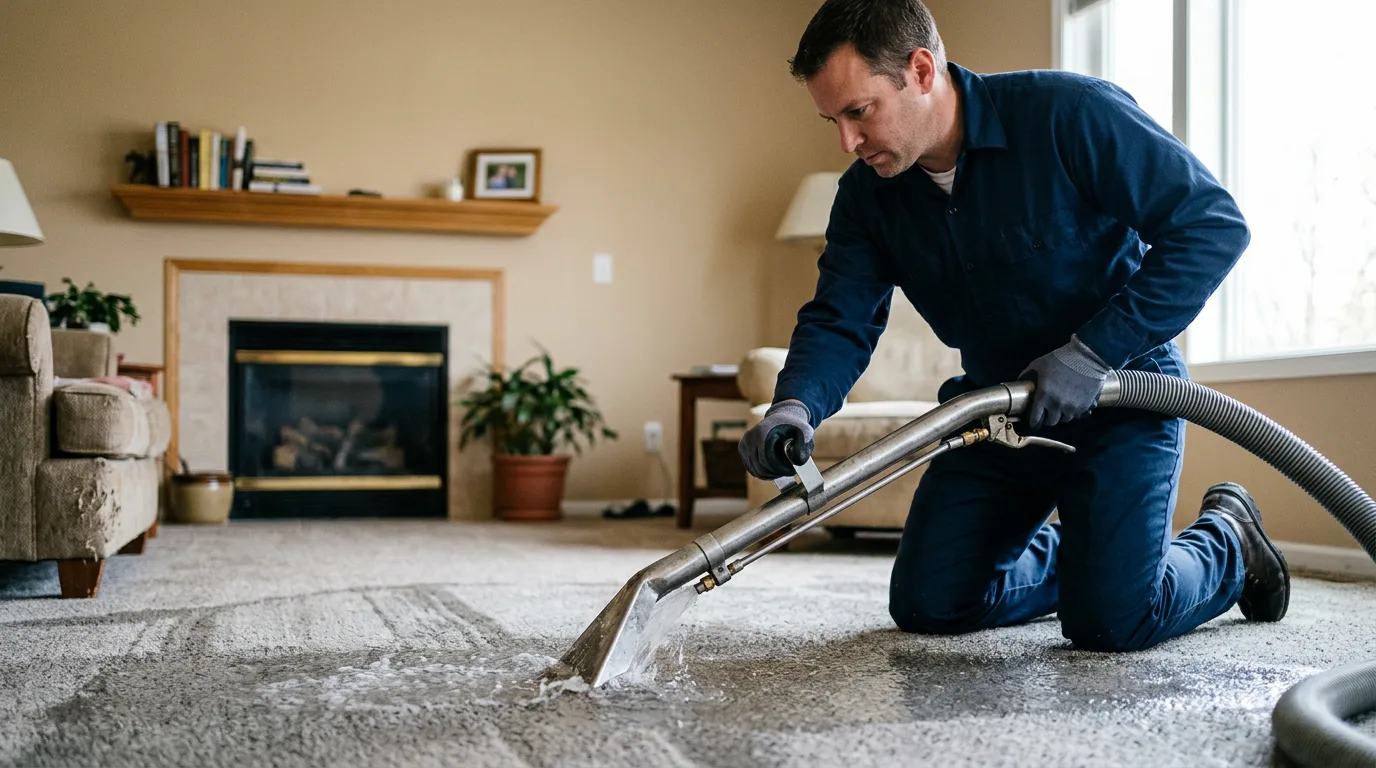 Water damage restoration technician working near New Castle, NH